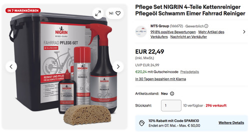 NIGRIN 50609 4-tlg. Fahrrad Pflegeset für Reinigung und Pflege