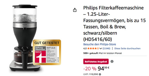 Philips HD5416/60 Gourmet Filterkaffeemaschine, 1,25 Liter