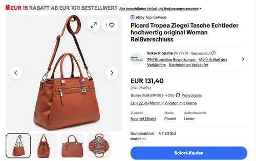 Picard Tropea Ziegel Henkeltasche aus Rindsleder, 34cm x 14cm x 24cm Picard Tropea Ziegel Henkeltasche aus Rindsleder, 34cm x 14cm x 24cm