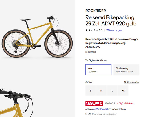 ROCKRIDER Reiserad Bikepacking 29 Zoll ADVT 920 gelb, S - XL