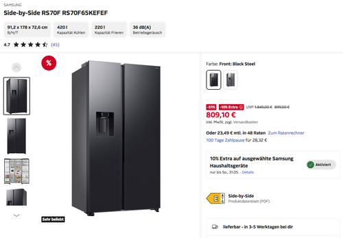 SAMSUNG Side-by-Side Kühlschrank RS70F RS70F65KEFEF, 91,2 x 178 x 72,6 cm