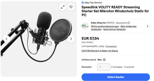 Speedlink VOLITY READY Streaming Starter Set (Mikrofon Windschutz Stativ)