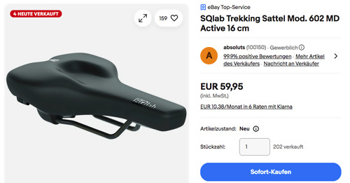 SQlab Trekking Fahrradsattel Mod. 602 MD Active 16 cm