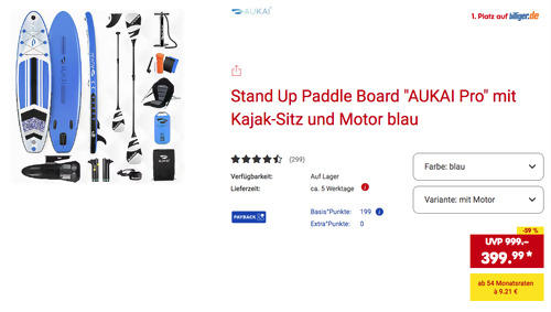 Stand Up Paddle Board "AUKAI Pro" mit Kajak-Sitz und Motor, versch. Farben