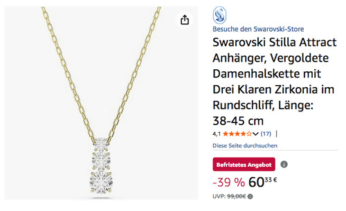 Swarovski 5723298 Stilla Attract Anhänger, 38-45 cm lang