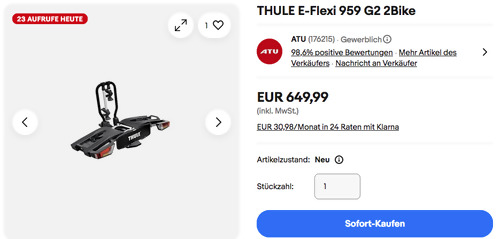 THULE E-Flexi 959 G2 2Bike Fahrradträger, max. 60 kg