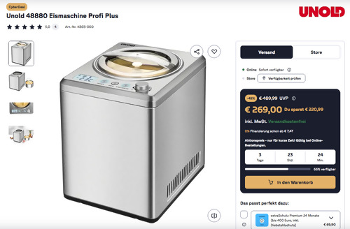 Unold 48880 Eismaschine Profi Plus (2,5 Liter, selbstkühlender Kompressor)
