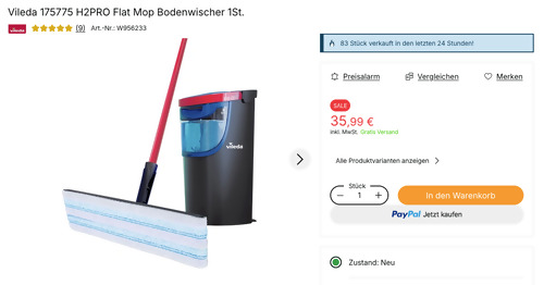 Vileda 175775 H2PRO Flat Mop Bodenwischer Vileda 175775 H2PRO Flat Mop Bodenwischer