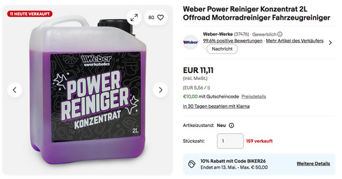 Weber Power Reiniger Konzentrat 2L (Motorradreiniger, Fahrzeugreiniger, Offroad)