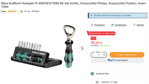 Wera Kraftform Kompakt 10 Bit-Set inkl. Wera Flaschenöffner