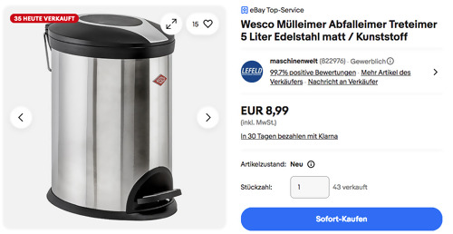 Wesco 107114-47 5 Liter Edelstahl matt / Kunststoff Abfalleimer Treteimer