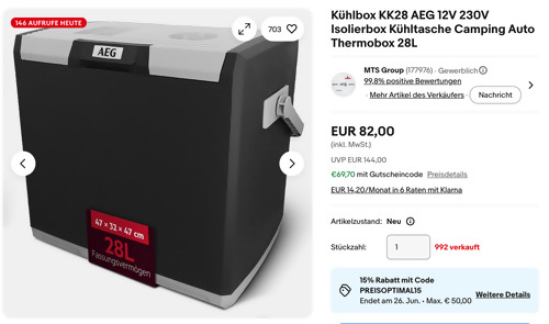 AEG KK28 28 Liter Kühlbox 12V 230V