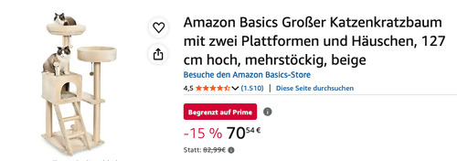 Amazon Basics 127 cm Katzenkratzbaum mit zwei Plattformen und Häuschen in Beige