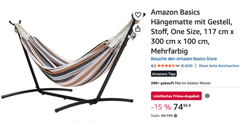 Amazon Basics LF60157 330 cm Hängematte mit Gestell Amazon Basics LF60157 330 cm Hängematte mit Gestell