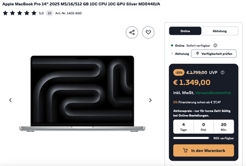 Apple MacBook Pro 14" 2025 M5/16/512 GB 10C CPU 10C GPU Silver MDE44D/A Apple MacBook Pro 14" 2025 M5/16/512 GB 10C CPU 10C GPU Silver MDE44D/A