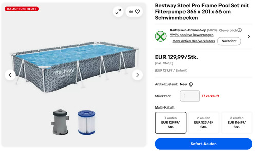 Bestway 366 x 201 x 66 cm Steel Pro Frame Pool Set mit Filterpumpe