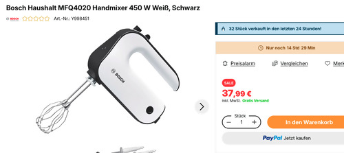 Bosch Haushalt MFQ4020 Handmixer, 450 Watt