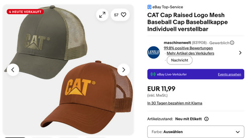 CAT Cap Raised Logo Mesh Baseballkappe in Bronze oder Oliv CAT Cap Raised Logo Mesh Baseballkappe in Bronze oder Oliv