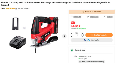 Einhell TC-JS 18/70 Li (1x2,5Ah) Power X-Change Akku-Stichsäge
