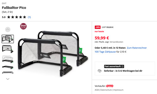 EXIT Fußballtor Pico 2er Set, ca. 90/60 cm