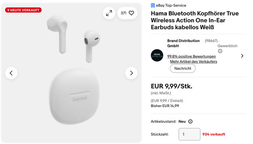 Hama In-Ear Earbuds Bluetooth Kopfhörer "Action One" in Weiß