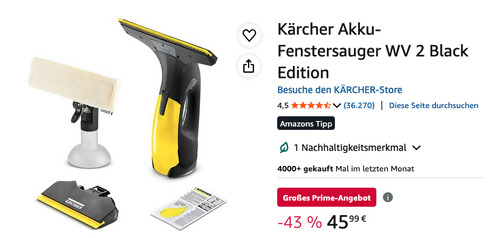 Kärcher Akku-Fenstersauger WV 2 Black Edition Kärcher Akku-Fenstersauger WV 2 Black Edition