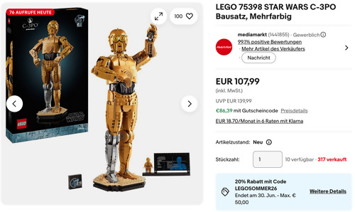 LEGO 75398 STAR WARS C-3PO Bausatz
