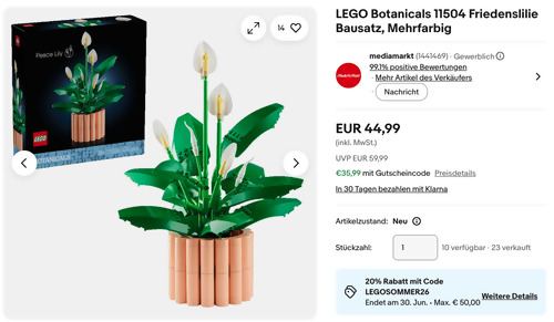 LEGO Botanicals 11504 Friedenslilie Bausatz