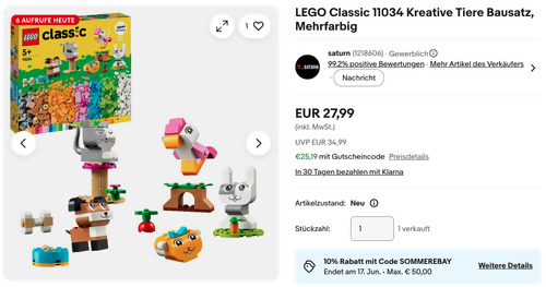 LEGO Classic 11034 Kreative Tiere Bausatz LEGO Classic 11034 Kreative Tiere Bausatz