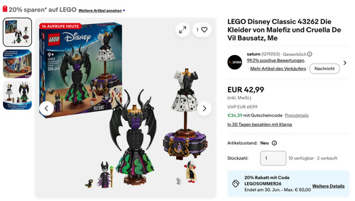 LEGO Disney Classic 43262 Die Kleider von Malefiz und Cruella De Vil Bausatz