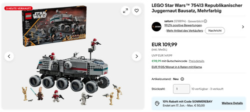 LEGO Star Wars 75413 Republikanischer Juggernaut Bausatz LEGO Star Wars 75413 Republikanischer Juggernaut Bausatz