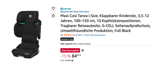 Maxi-Cosi 3,5-12 Jahren  Tanza i-Size Klappbarer Kindersitz in Full Black