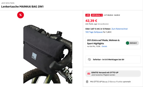 Otto.de - mind. 20% Rabatt auf Mode, Wohnen & Sport: z.B. JACK WOLFSKIN Lenkertasche MAINKAI BAG 2IN1