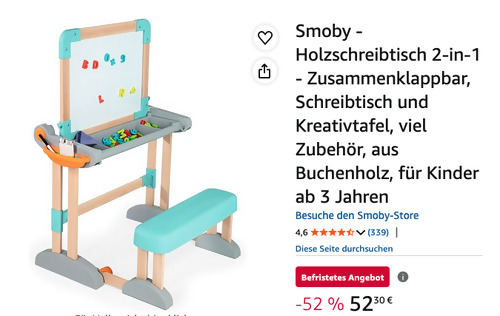 Smoby 420301 2-in-1 Kinder Holzschreibtisch