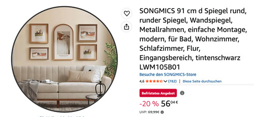 SONGMICS LWM105B01 91 cm Wandspiegel