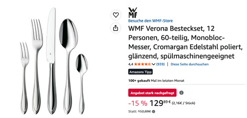 WMF Verona 60-tlg. 12 Personen Besteckset