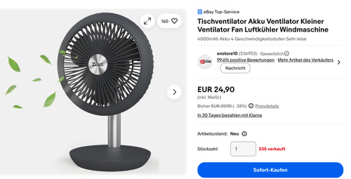 Zilan ZLN-4000 Akku - Tischventilator, 90° verstellbarer Neigungswinkel Zilan ZLN-4000 Akku - Tischventilator, 90° verstellbarer Neigungswinkel