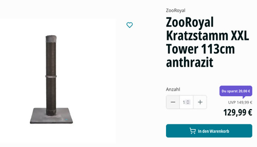 ZooRoyal Kratzstamm XXL Tower 113cm anthrazit