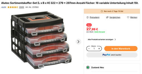 Alutec 56100 Sortimentskoffer-Set mit 4 herausnehmbaren Sortimentskästen Alutec 56100 Sortimentskoffer-Set mit 4 herausnehmbaren Sortimentskästen