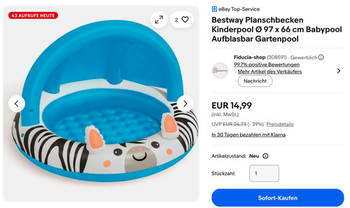 Bestway Safari Sun Baby Pool mit Sonnenschutz Ø 97 x 66 cm Bestway Safari Sun Baby Pool mit Sonnenschutz Ø 97 x 66 cm