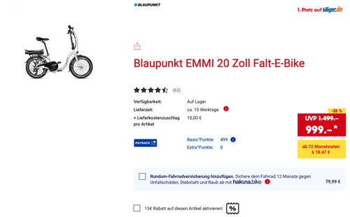 Blaupunkt EMMI 20 Zoll Falt-E-Bike Blaupunkt EMMI 20 Zoll Falt-E-Bike