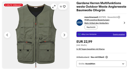 Gardena Herren Multifunktionsweste in Olivgrün, S - 3 XL Gardena Herren Multifunktionsweste in Olivgrün, S - 3 XL