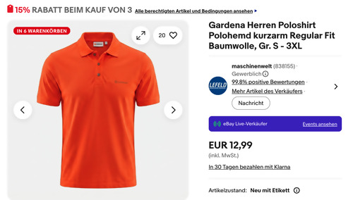 Gardena Herren Poloshirt in Flammenrot, S - 3XL Gardena Herren Poloshirt in Flammenrot, S - 3XL