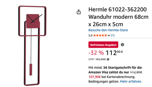 Hermle 61022-362200 Wanduhr, 68cm x 26cm x 5cm