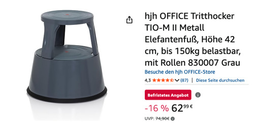 hjh OFFICE Tritthocker TIO-M II in Dunkelgrau