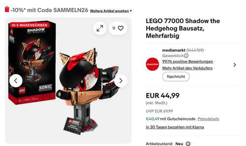 LEGO 77000 Shadow the Hedgehog Bausatz LEGO 77000 Shadow the Hedgehog Bausatz