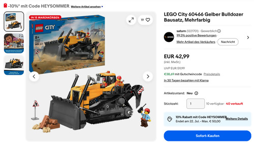 LEGO City 60466 Gelber Bulldozer Bausatz LEGO City 60466 Gelber Bulldozer Bausatz
