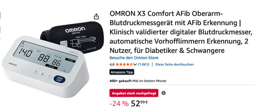 OMRON X3 Comfort AFib Oberarm-Blutdruckmessgerät
