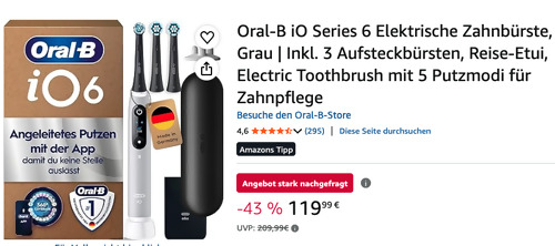 Oral-B iO Series 6 Elektrische Zahnbürste in Grau Inkl. 3 Aufsteckbürsten