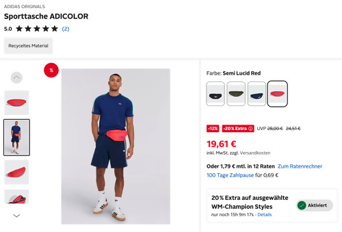 Otto.de - 20% Rabatt auf ausgewählte WM-Champion Styles: z.B. ADIDAS ORIGINALS Bauchtasche ADICOLOR in Semi Lucid Red Otto.de - 20% Rabatt auf ausgewählte WM-Champion Styles: z.B. ADIDAS ORIGINALS Bauchtasche ADICOLOR in Semi Lucid Red